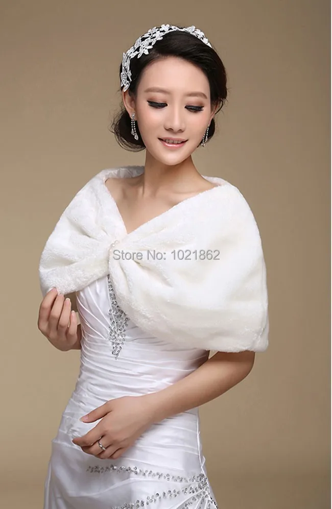 Mulia WEISS Bulu Bolero-Manik-manik Pernikahan Pengantin Selendang Cape Faux Fur (Gambar Warna bahu dan Bahu 38-42 Cm)