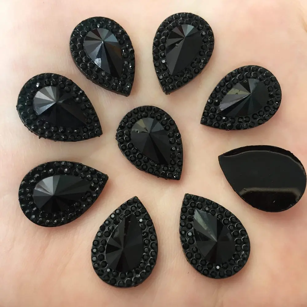 Resin 40PCS 13*18mm Black Drop Flatback Rhinestone Scrapbook Jewelry Making Accessories Supplies F505