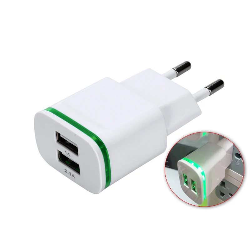 Cargador USB Dual para teléfono móvil, adaptador de pared de 5V, 2.1A, carga de microdatos para iPhone, iPad, Samsung