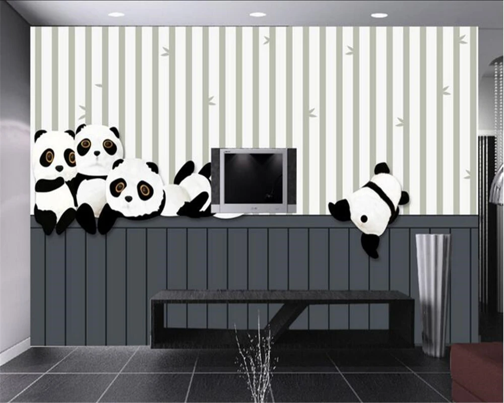 beibehang tapety Large fashion simple silk cloth wallpaper children room naughty giant panda back wall wallpaper for walls 3 d