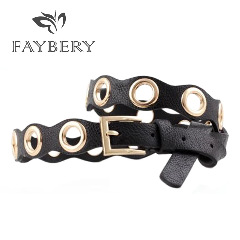 2019 Casual Women Belts for Women Dress Jeans Hollow Out Leather Belt Golden Buckle Female Strap Black White