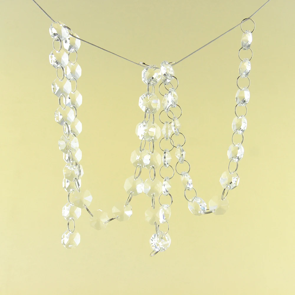 Hbl – guirlande suspendue octogonale en cristal transparent, 14mm, avec connecteurs métalliques, rideau en diamant, fête, maison, mariage, lustre,