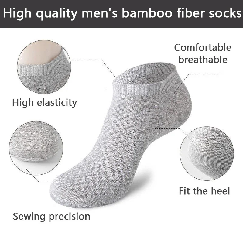 5Pairs/Lot Men\'s Bamboo Fiber Socks Business Short Breathable Ankle Socks Male Sock High Quality Large Size EU39-48