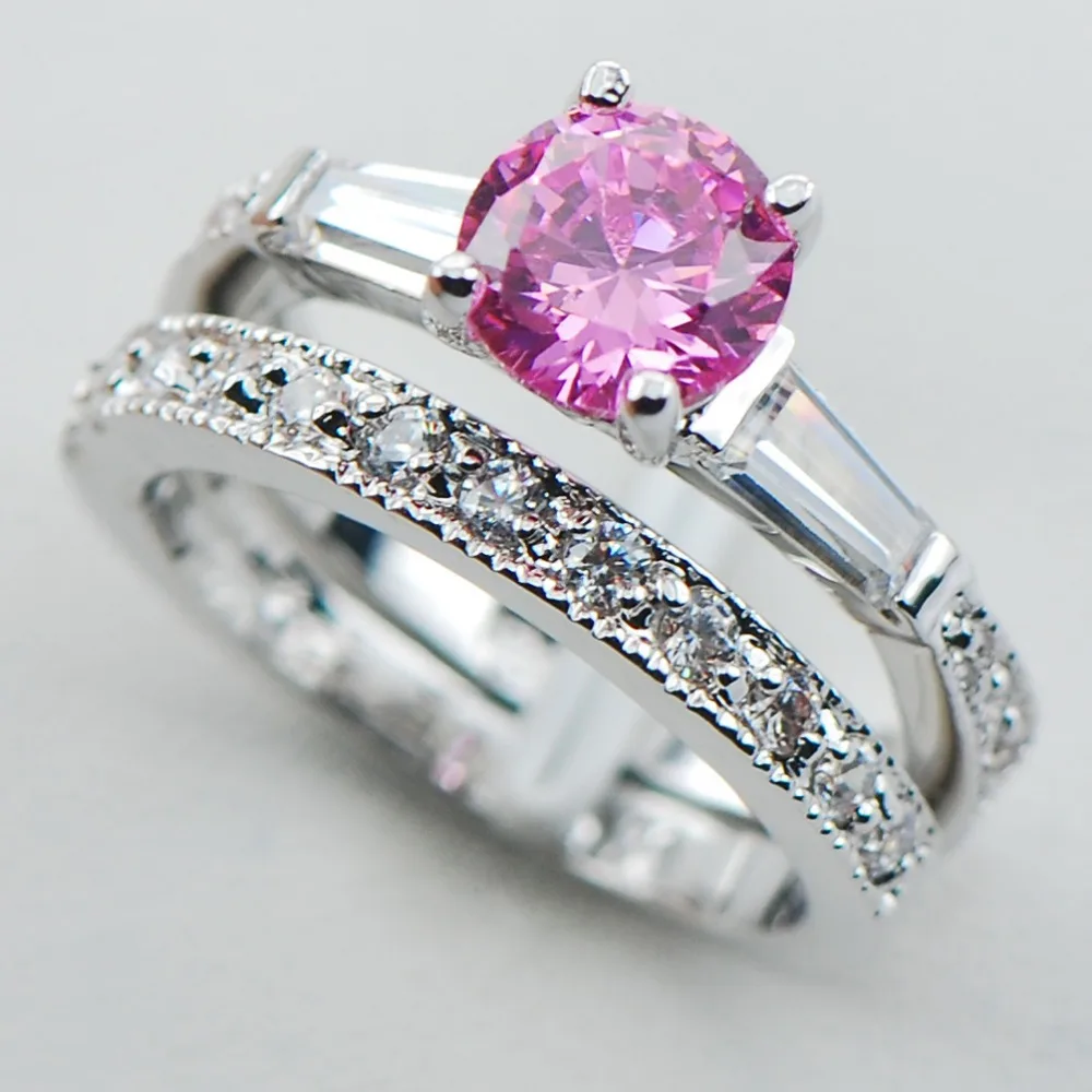 pink Kunzite 925 Sterling Silver Top Quality Fancy Jewelry Engagement  Wedding Two Ring Size 5 6 7 8 9 10  F1094