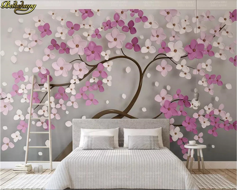 beibehang Custom photo wallpaper mural new 3d purple flowers a tree Nordic TV background wall papers home decor papel de parede