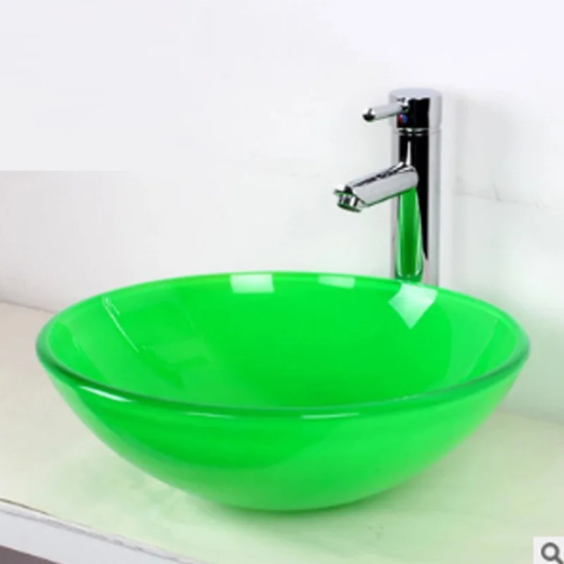 

Toughened Glass Washbasin Bathroom Art Bathroom Washbasin Glass Sink green color round tempered glass sink