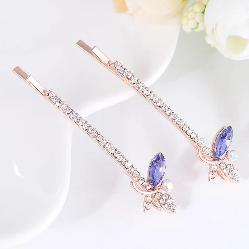 EASYA Fashion Rhinestone Butterfly Hairpin Hair Clips Women Girls Elegant Sparkling Crystal Hair Accessories Hairwear