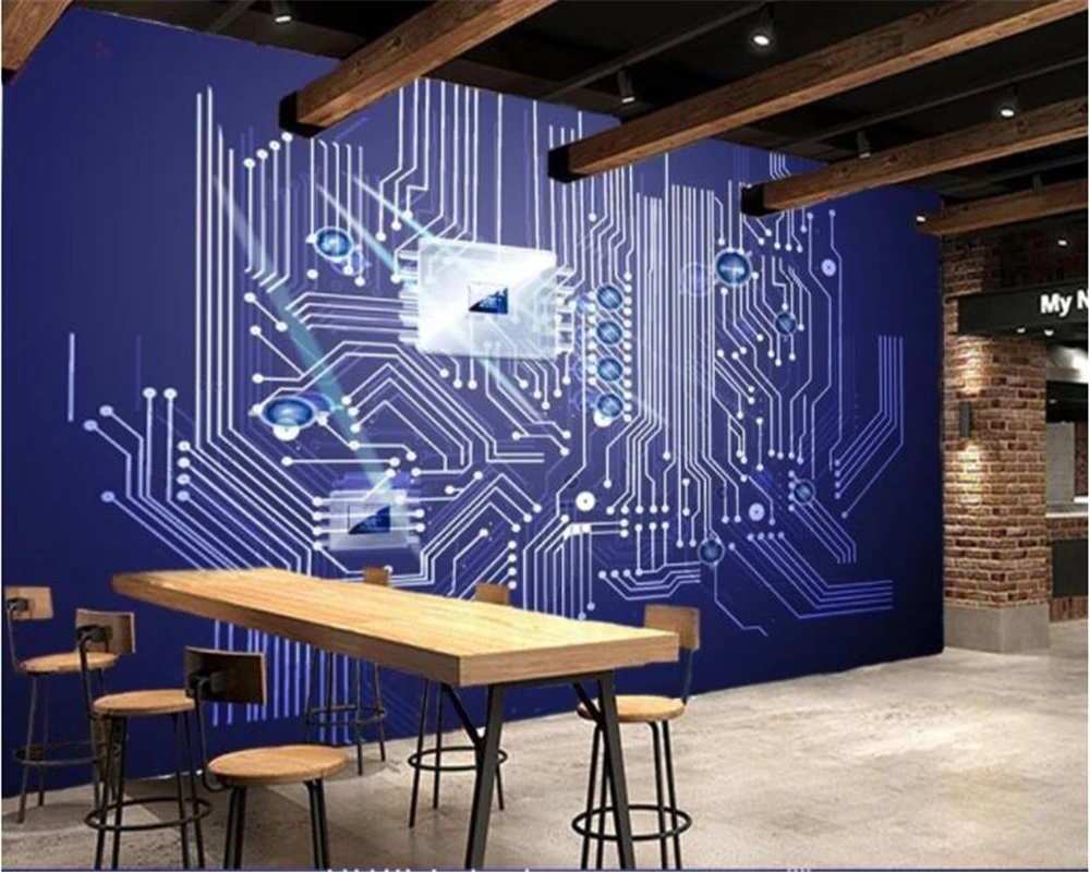 beibehang  papel de parede wallpaper hudas beauty 3D Stereo Modern Technology Blue HD Circuit Tooling Wall Background