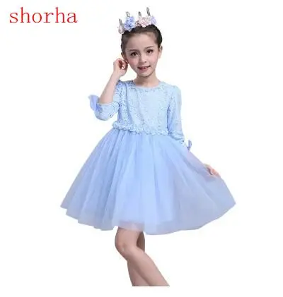 

Lace Retail Dresses for Girls Cotton Child Kids Dress Lovely Children Dresses Neat Seven points Sleeve O-neck Girls Dresses