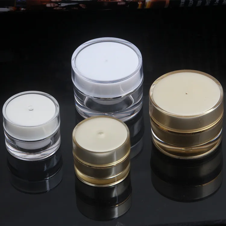 

100pcs acrylic 5 gram 10g cosmetic jars with lid, Gold or white acrylic 5g 10g jar with cap , buy plastic mini jars for cream