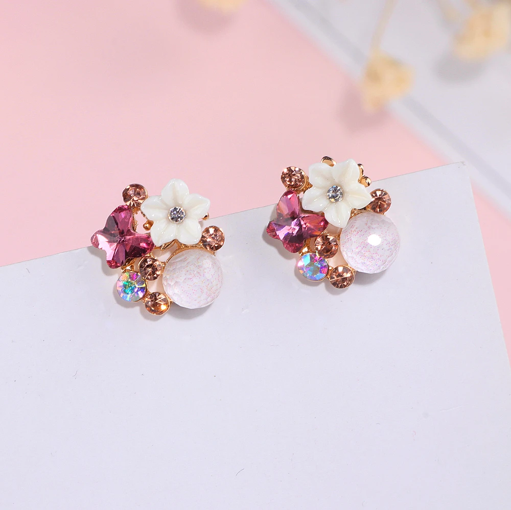 New Korean Style Colorful Crystal Flower Stud Earrings For Women Girls Fashion Summer Accessories Elegant Sweet Earrings WX132