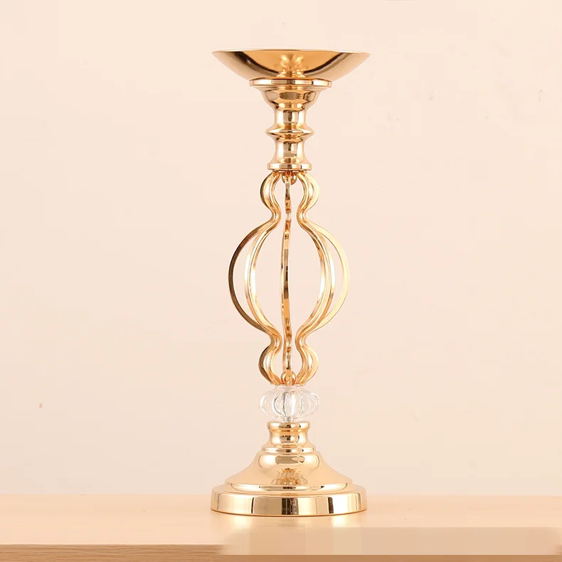 Gold Candle Holders Metal Candlestick Flower Vase Table Centerpiece Event Flower Rack Road Lead Wedding Decoration