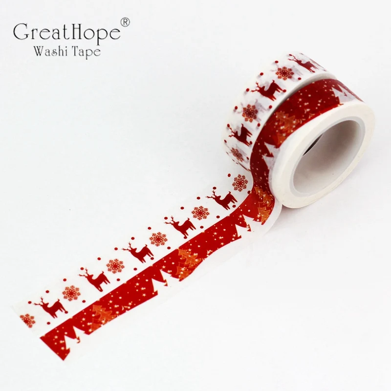 2PCS Washi Tapes Christmas Tree Reindeer Japanese Paper DIY Planner Red Masking Tape Adhesive Tapes Stickers Decor Stationery