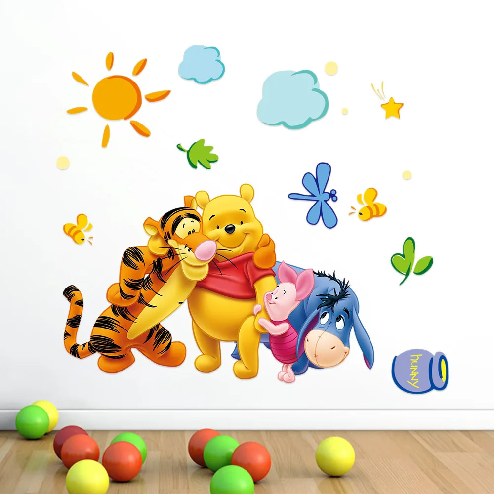 Mignon Winnie l'ourson ours tigre stickers muraux pour chambre d'enfants adesivo de parede dessin animé maternelle autocollant mural décor de chambre de pépinière