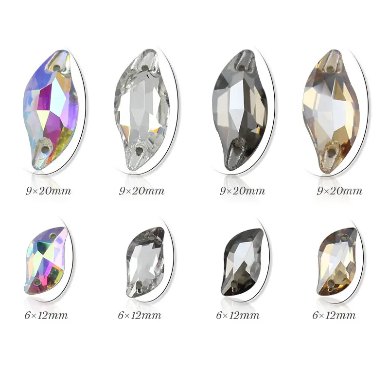 6*12/9*20/14*30mm  AAAAA Quality S Shape Crystal Sew On Rhinestones Leaf Shape Sewing Beads for Wedding,Dance dress decoration