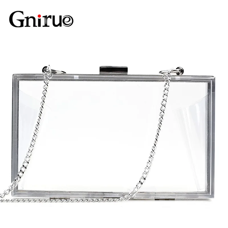 Fashion Acrylic Transparent Bag Lady Clutches Chain Women Shoulder Messenger Bags Hard Wedding Party Evening Bag Handbags Silver