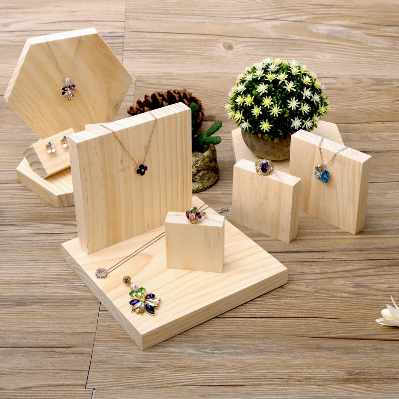 lot of 5 Square Shape Solid Wood Jewellery Display Block Nature Jewelry Display Holder Jewelry Display Block