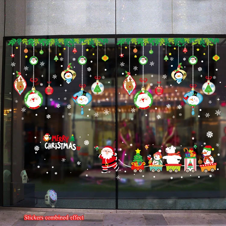 Weihnachtsmann zieht den Zug, Weihnachts-Wandaufkleber für Glasfenster, Heimdekoration, Wandtattoos, Tapeten, Neujahrsaufkleber – Detail 3
