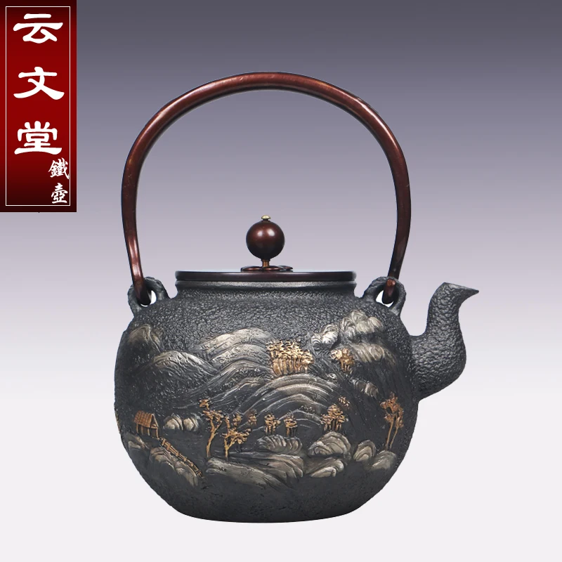 

1.4L Ancient Chinese Paintings Uncoated Cast Iron Teapot Kung Fu Tea Set Boil Kettle Special Decoration