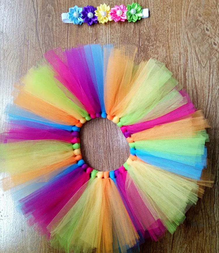 

Rainbow Color Baby Tutu Skirts Girls Fluffy Tulle Ballet Pettiskirts Tutus with Flower Headband Set Newborn Birthday Party Skirt