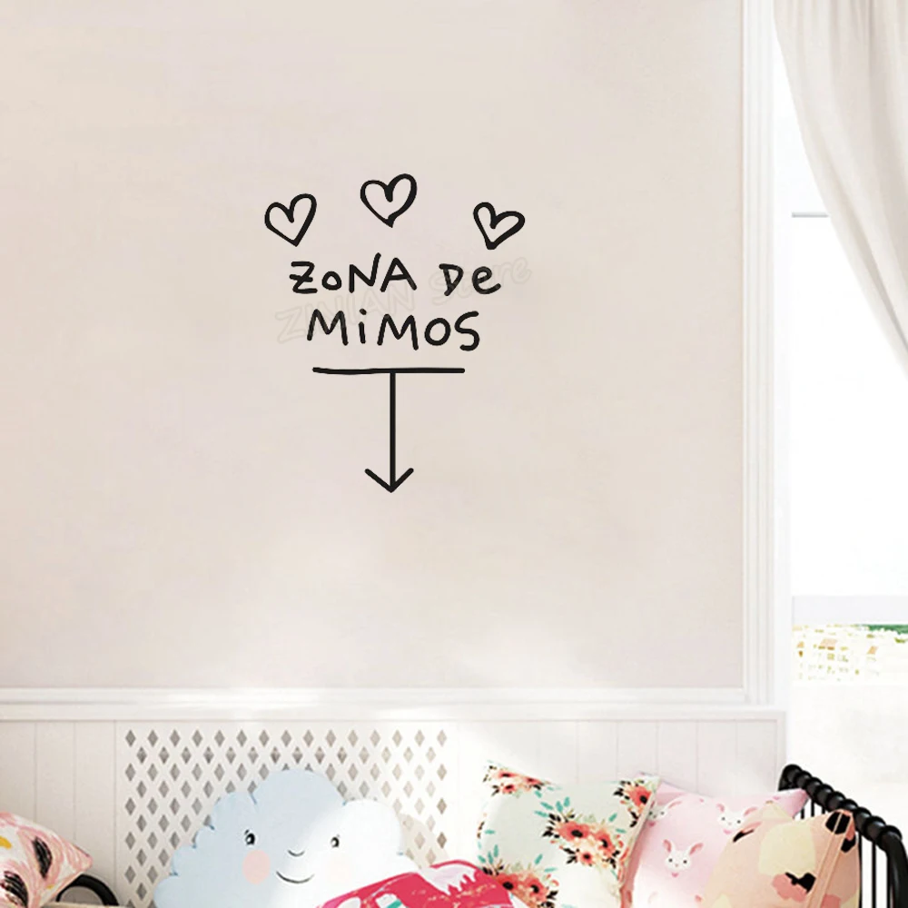 Spanish Decors Zona De Mimos Vinyl Stickers for Kids Rooms Three Hearts Art Mural Nursery Wall Decals Bedroom Playroom D056