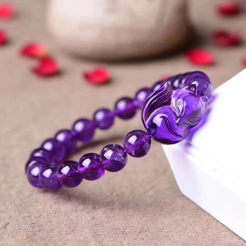 Natural Purple Amethyst Quartz Beads Bracelet Fox Beads Gemstone Pendant Woman 10mm 8mm 9mm Beads Crystal Gift AAAAA