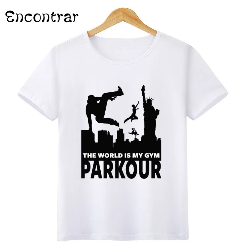 Kids Parkour Design T Shirt Boys/Girls Casual Short Sleeve Tops Children's Funny White T-Shirt,HKP6056