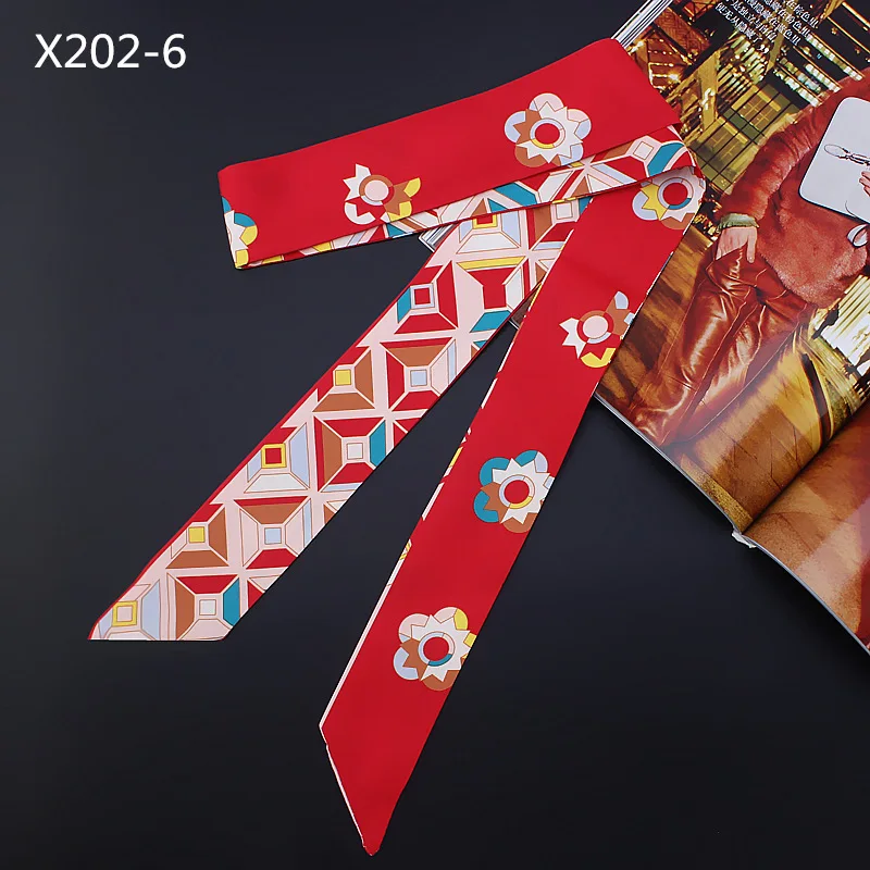 120cm*5 scarf Camellia simulation silk narrow long scarf sunscreen variety magic tie bag handle ribbon female skinny scarves