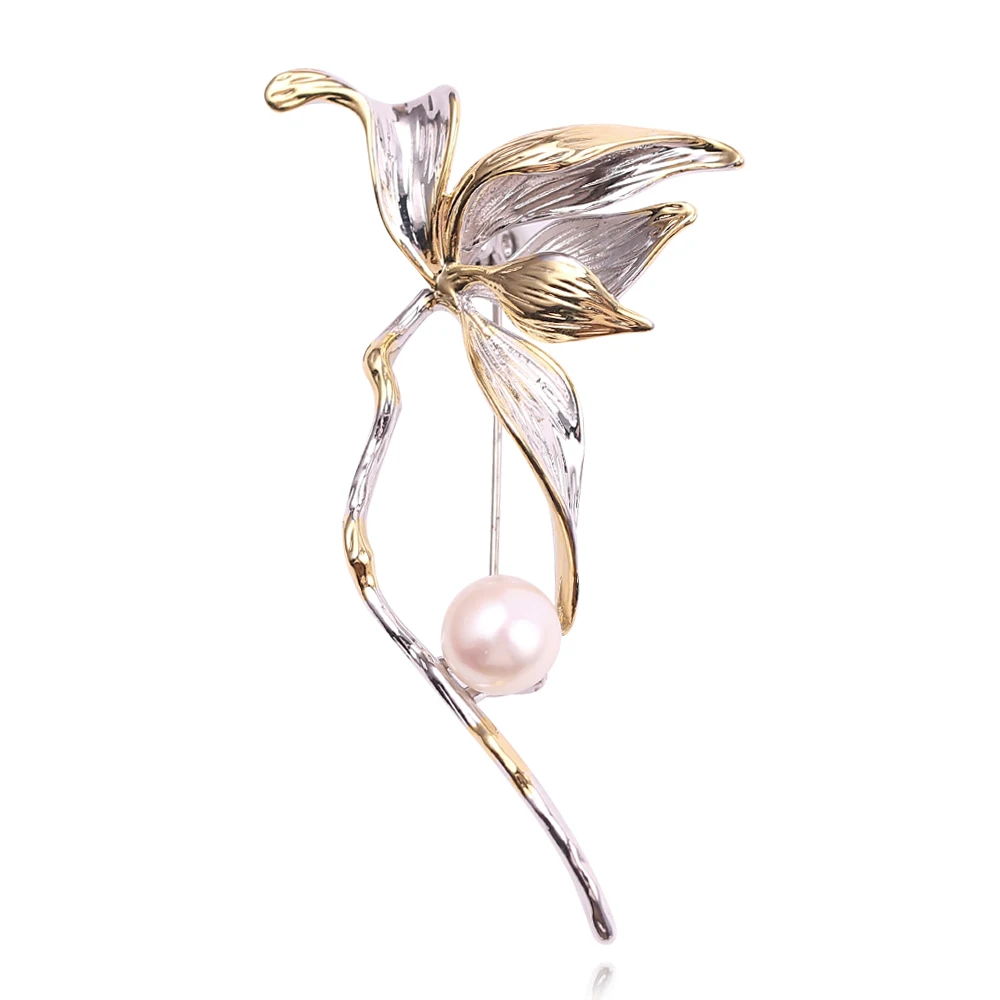 Tulip Pin Brooch Natural Freshwater Pearl Flower Shape Brooches For Women Wedding Jewelry Accessories