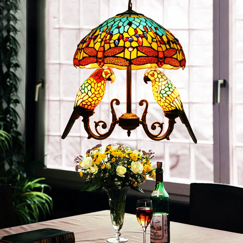 led e27 Tiffany Glass Zinc Alloy Parrot LED Lamp LED Light.Pendant Lights.Pendant Lamp.Pendant light For Dinning Room Foyer