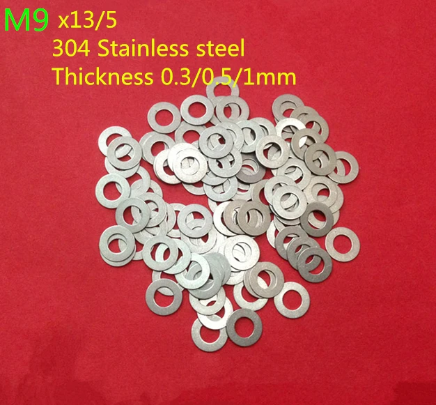 

100PCS M9 flat Thin washer shim 0.3mm 0.5mm 304 Stainless Steel Ultra-thin Flat Washer Gasket Gap Adjustment washer