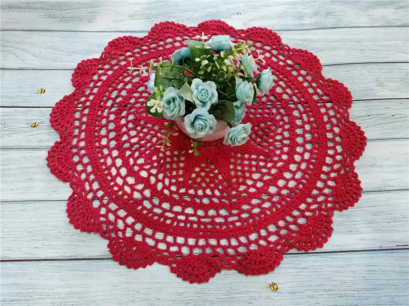 40CM Round Cotton Placemat Crochet Flowers Lace Doily Dining Table Mat Tableware Pad Christmas Drink Tea Coasters Set Kitchen