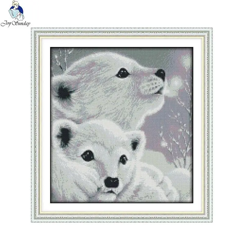 Joy Sunday Two little polar bears Patterns DIY Handmade Counted Cross stitch kit and Precise Stamped Embroidery set Needlework