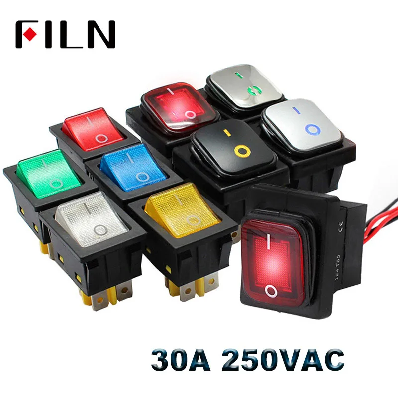 30A 250VAC Waterproof KCD4 Rocker Switch on off DPST rocker switch IP67 switch on off on with LED lamp illuminated