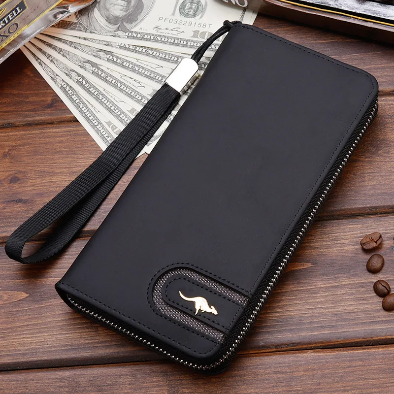 High Quality Men\'s Leather Wallet Zipper Long Purse Big Capacity Clutch Phone Bag Wrist Strap Coin Purse Card Holder For Male