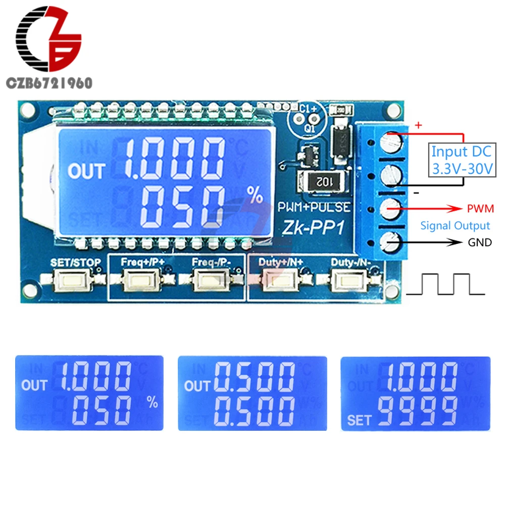 PWM Pulse Signal Generator Module DC 3.3V-30V 1Hz-150KHz 1CH Adjustable Frequency Duty Cycle Square Wave Reverse Protection LCD