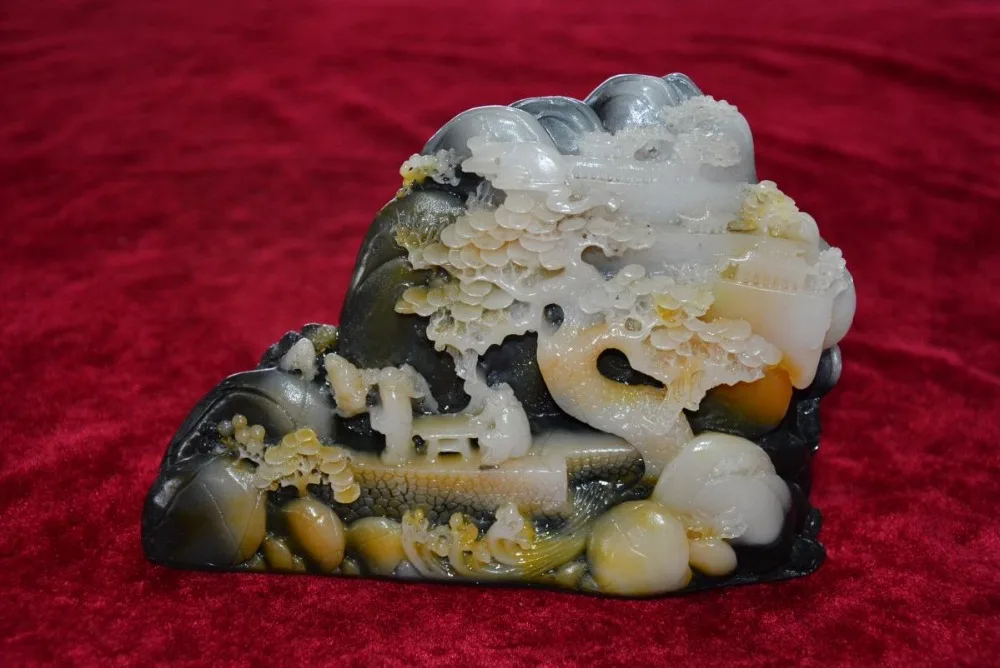 Rare Chinese  Natural ShouShan Stone Hand Carved Decoration Landscape,Mountain gods,#13,Free shipping