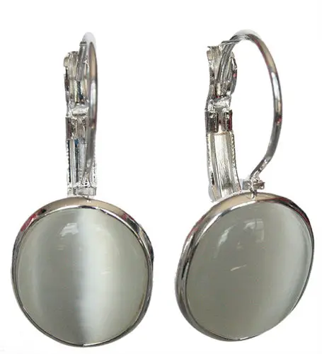 new white opal 925 Solid Sterling Silver Leverback Earrings 1 1/10