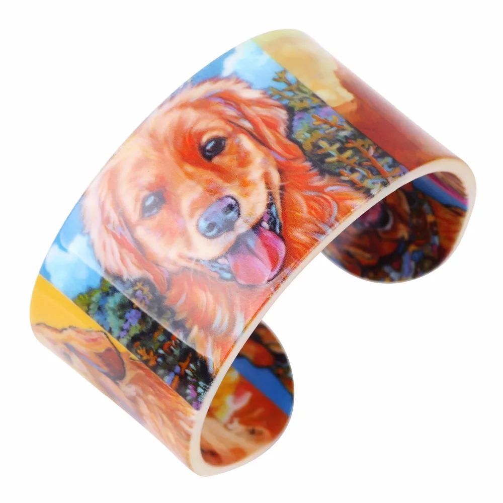 Bonsny Acrylic Wide love Golden Retriever Dog Bangles Bracelet Animal Jewelry For Women 2017 New Spring Summer Accessories