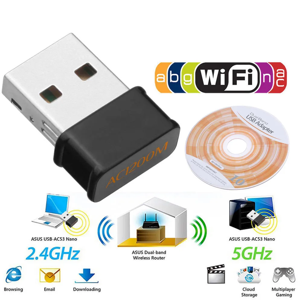 1200Mbps Mini USB Wifi Network Card Dual Band Wifi Adapter 2.4G/5.8GWireless AC Adapter for WindowsXP/Vista/7/8/10 Mac OS