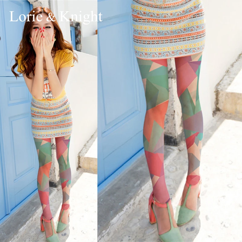 

Summer Fashion Tights Stockings Colorful Triangle Patterned Pantyhose Tight