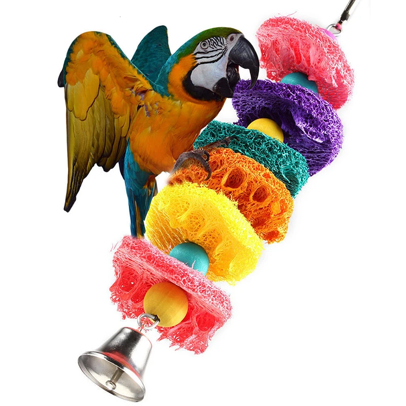 Lustige Natürliche Luffa-Vogelspielzeuge, Papageienspielzeug, Schaukel für Papageienkäfig, Hängendes Nymphenspielzeug mit Glocke, Sittich-Haustier-Vogel-Biss- und Kletterspielzeug