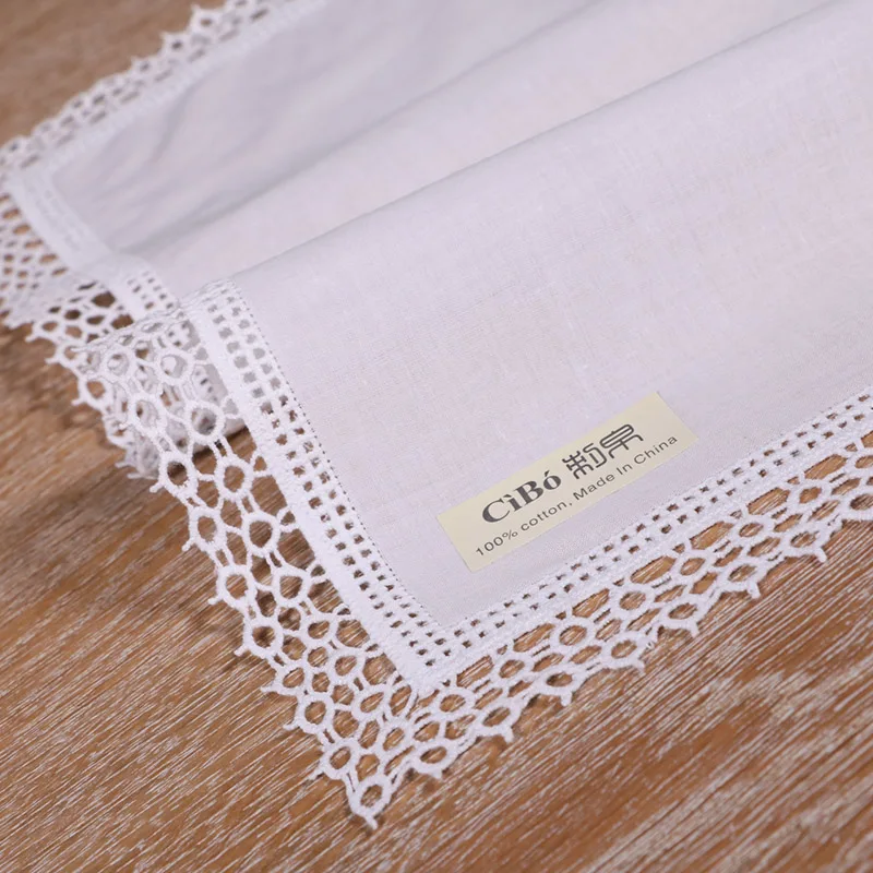 

D609: White premium cotton lace handkerchiefs blank crochet hankies for women/ladies wedding gift