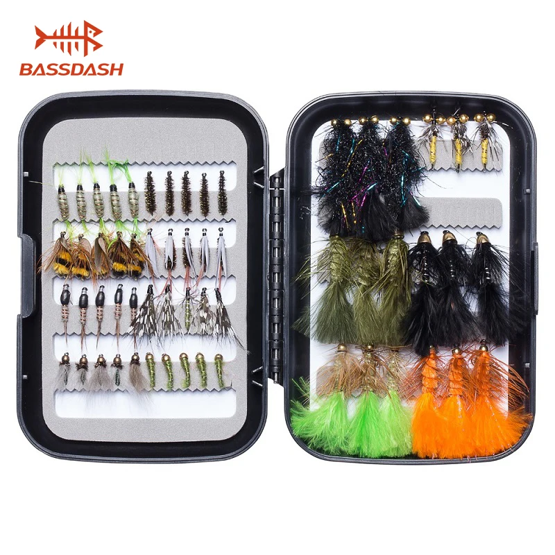 Bassdash Trout Fishing Flies Assortment 58pcs Include Dry Wet Flies Nymphs Streamers, Fly Lure Kit with Fly Box