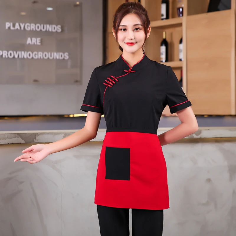 2024 Free Shipping Work Clothing Retro Hotel Waiter Uniform Chinese Traditional Restaurant Workwear Cheap Tea House Uniforms