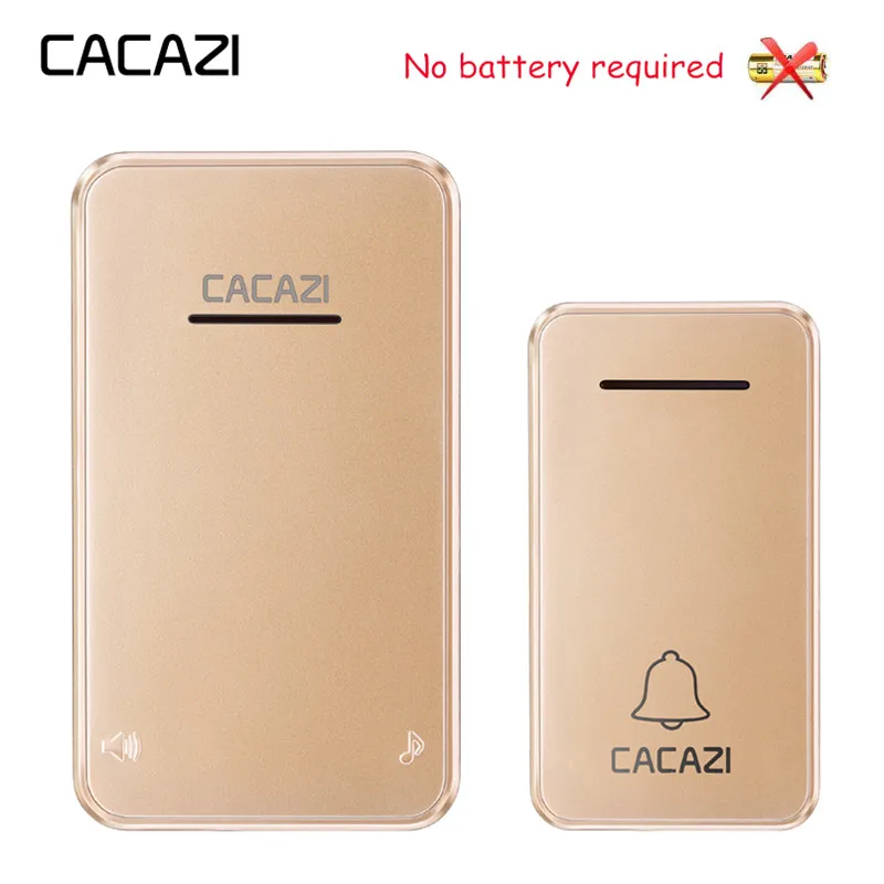 CACAZI Self-powered Wireless Doorbell No battery Waterproof Led light US EU Plug Cordless DoorBell Chime 1 2 Button 1 2 Receiver