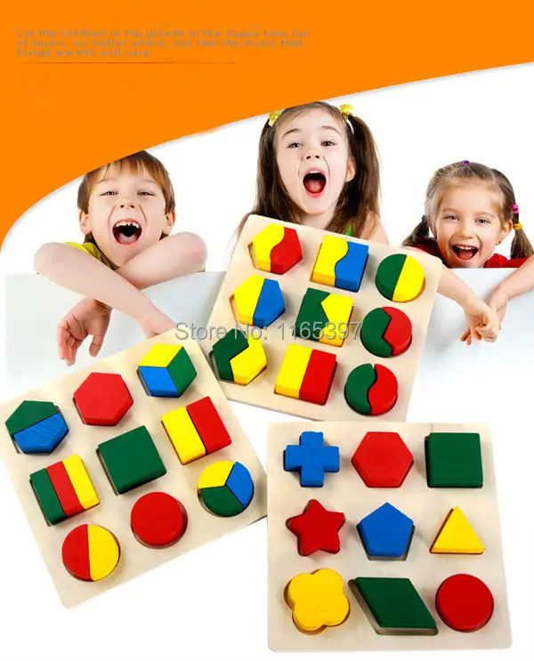 FreeshipSet of 3pc children Wooden Montessori geometry shapes match tetris early development math tangram Educational material