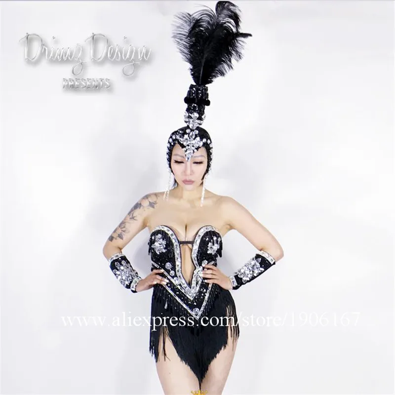 DJ Singer Suit Headwear Performance Sexy Girl Stage DJ Dancer Shows Ballrooom Coverall Costume Headwear Clothes Free Shipping