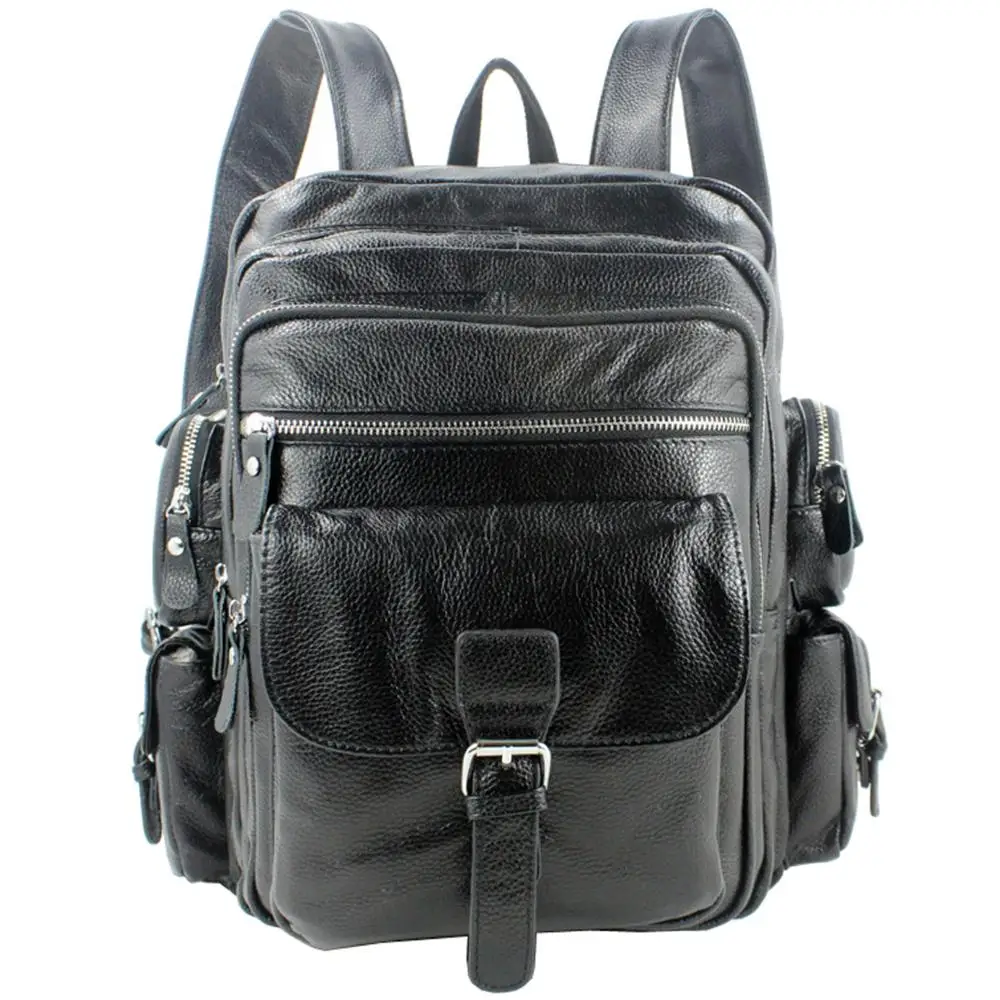 

New Fashion Men's Genuine Leather Backpack Large Bagpack Cowhide Travel Backpack male Rucksack School Bag Laptop mochila Black