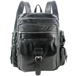 New Fashion Men's Genuine Leather Backpack Large Bagpack Cowhide Travel Backpack male Rucksack School Bag Laptop mochila Black